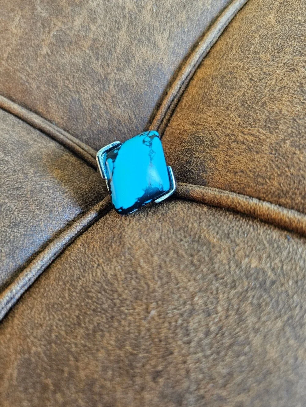 Vintage Womens Sz 5.75 Statement Piece Southwestern Ring Blue Black Stone